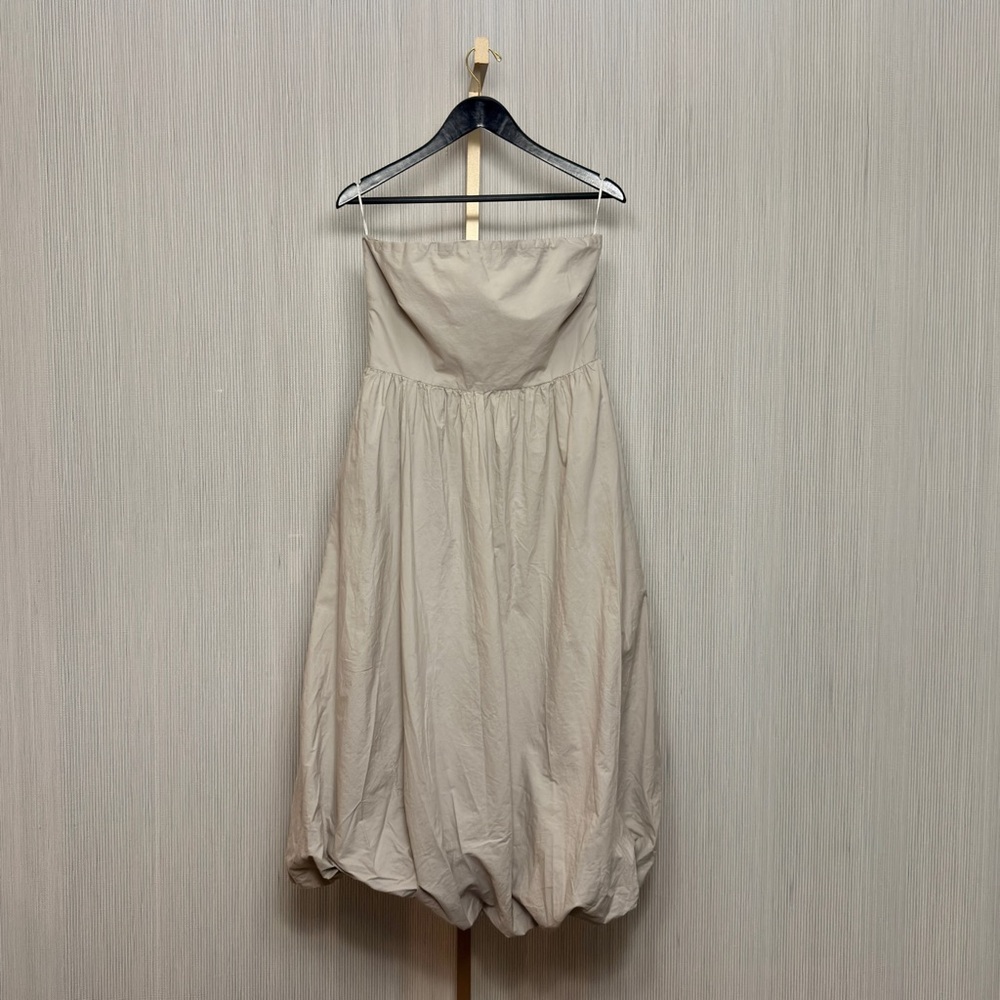 Zara Strapless Balloon Hem Midi Pocket Dress | Taupe | Women's XL